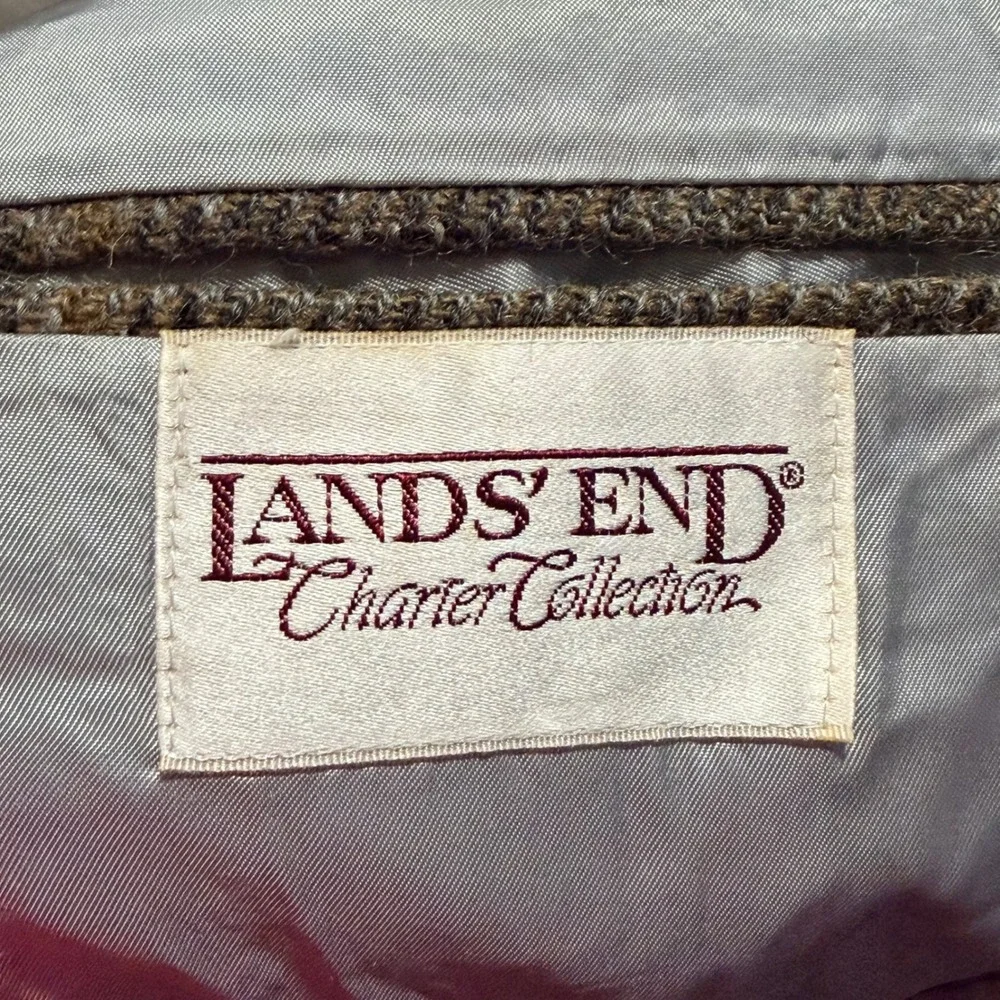Lands End Charter Collection Mens Brown Plaid Wool Tweed Blazer Sport Coat USA